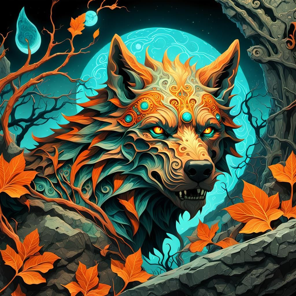 Werewolf in Wasteland with Bioluminescent Runes