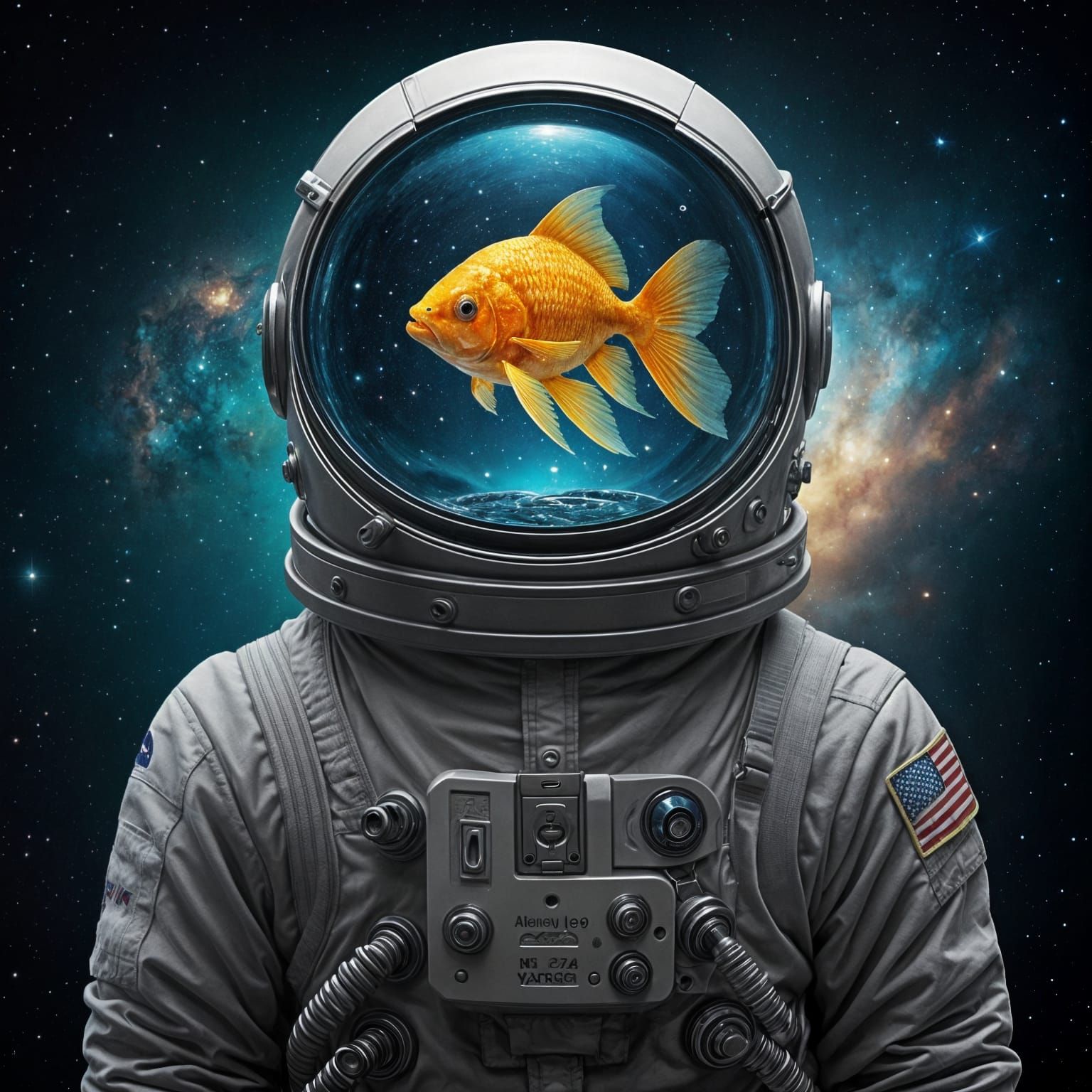 Astronaut in a Galaxy with Golden Fish