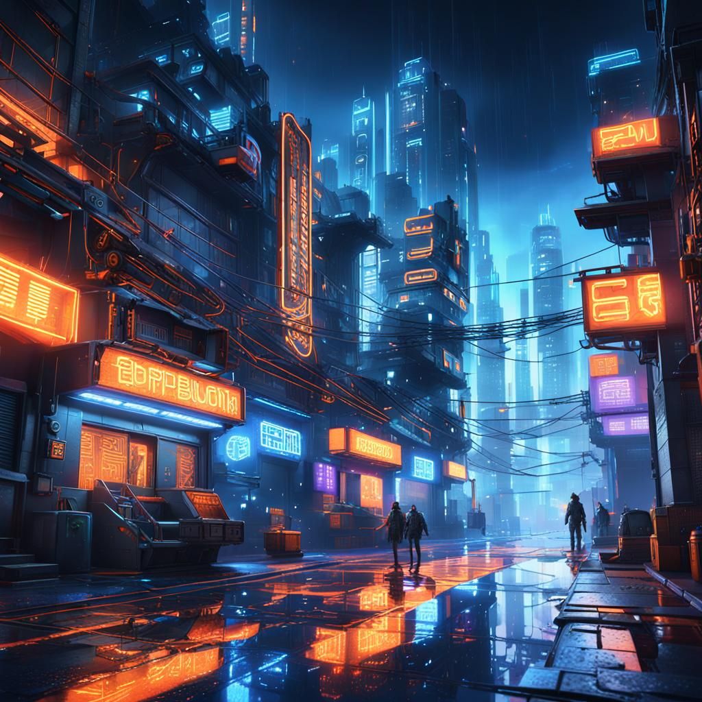 Night City Cyberpunk Cityscape in Neon Noir Style