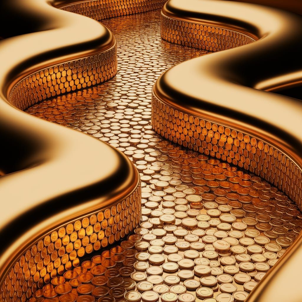 Golden River in Vibrant Digital Art