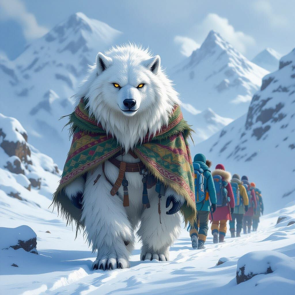 Snow Beast Leads Hikers in Mystical Landscape