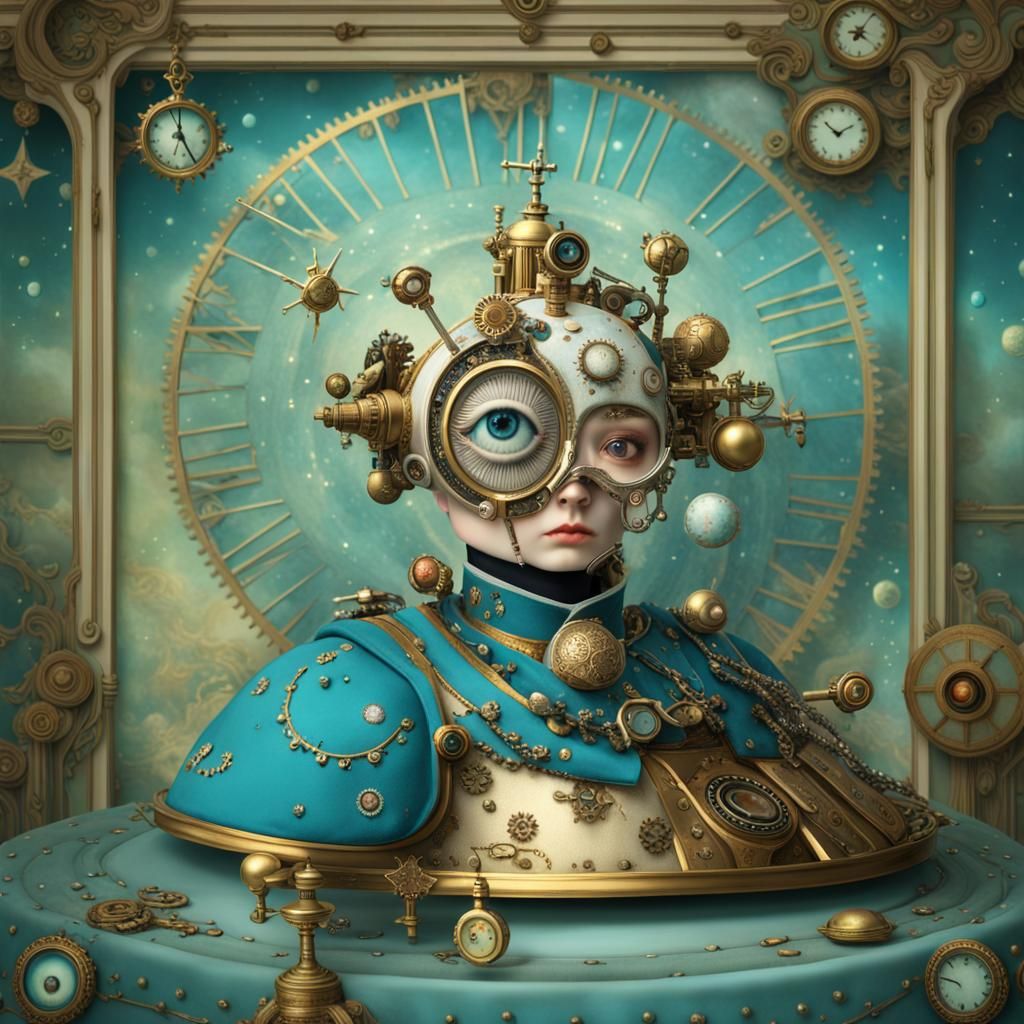 Surreal Steampunk Portrait with Cosmic Clockwork Elements