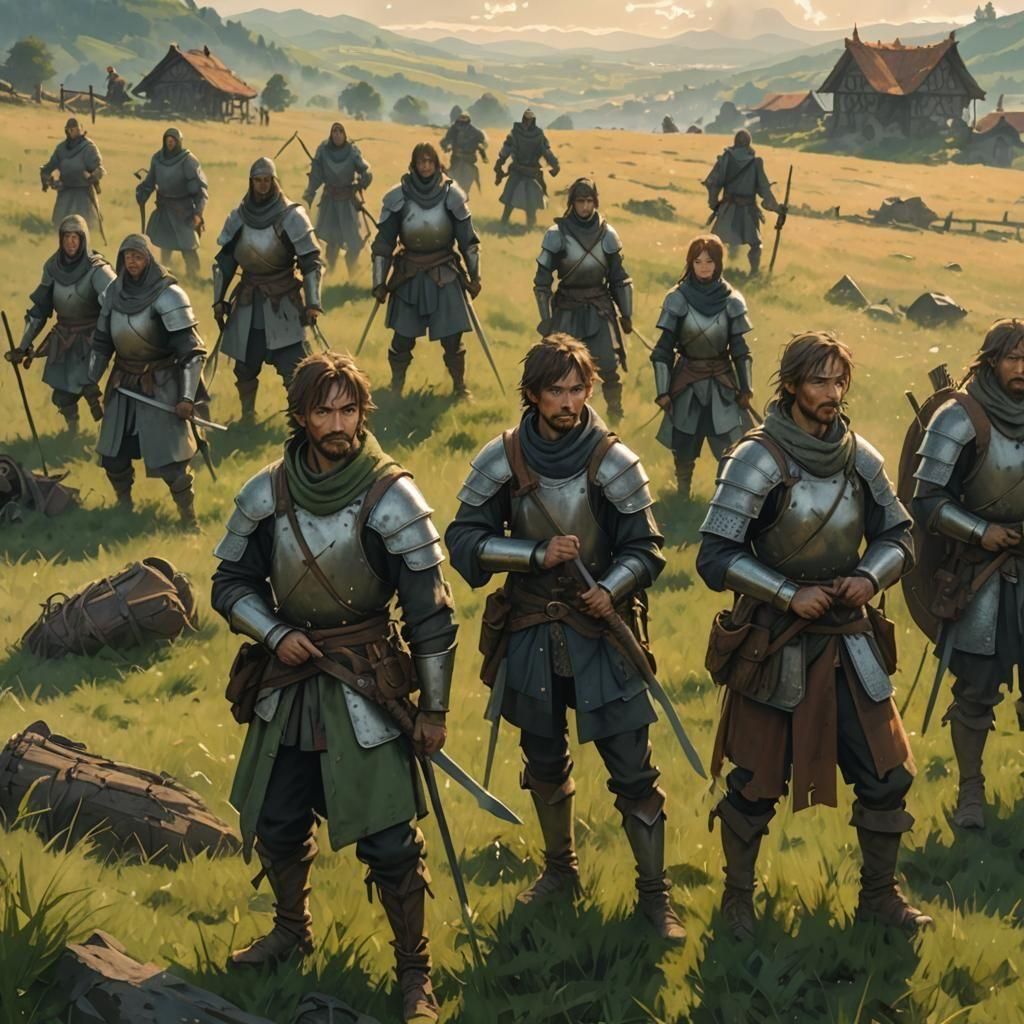 Anime Style Medieval Militia on Desolate Landscape