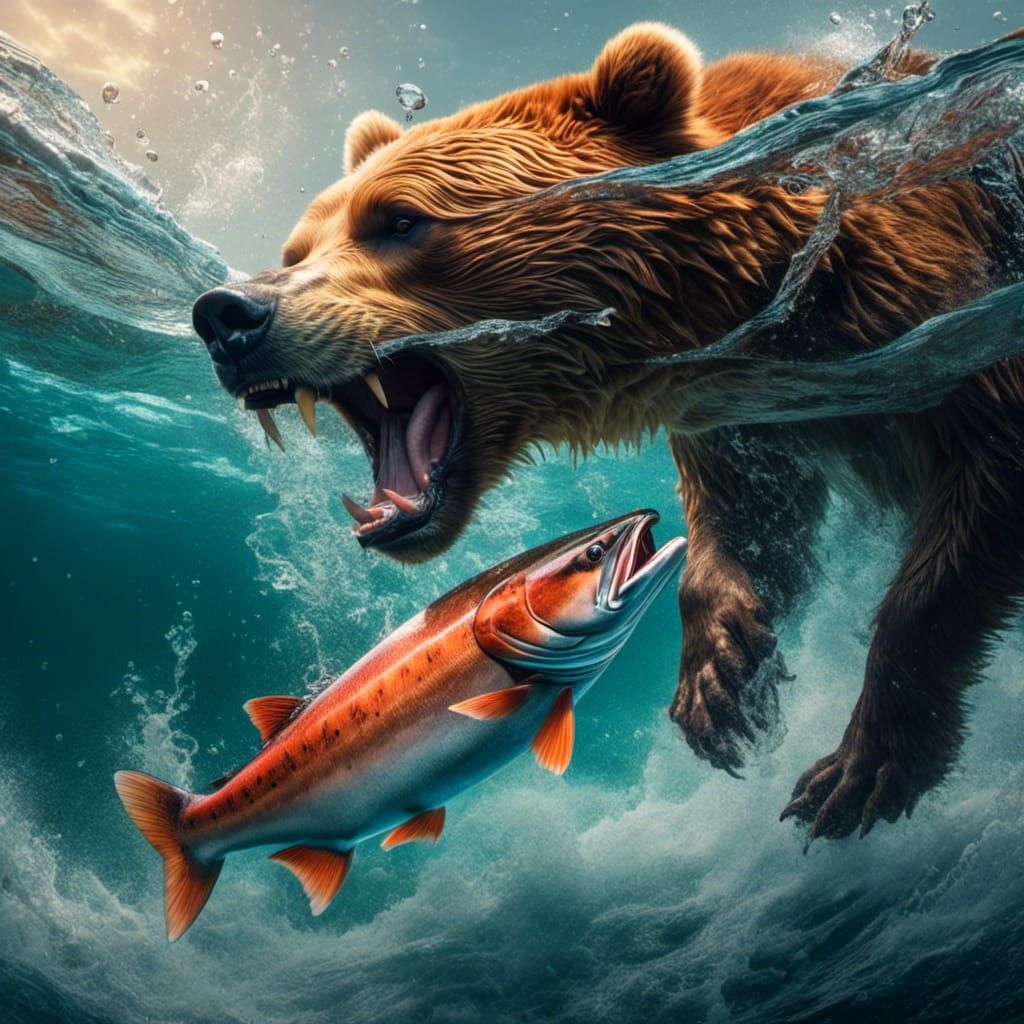 Salmon's Leap: Hyperrealistic Bear Encounter