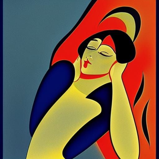 Art Deco Woman on Stage in Bold Colors