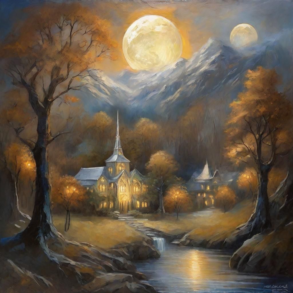 Rivendell Under Moonlight: An Impasto Fantasy Landscape