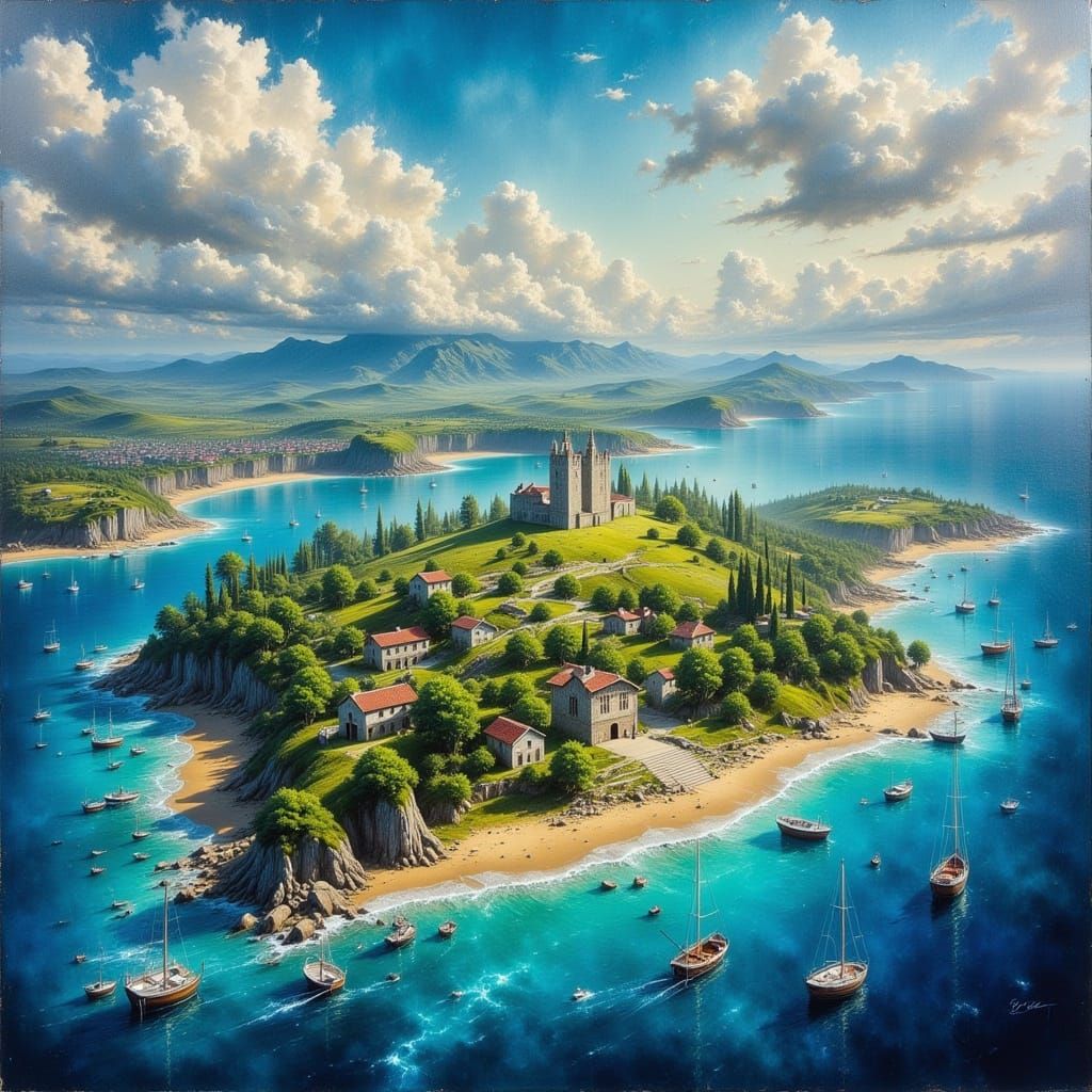 Aerial View of Poveglia Island as Impasto Gouache