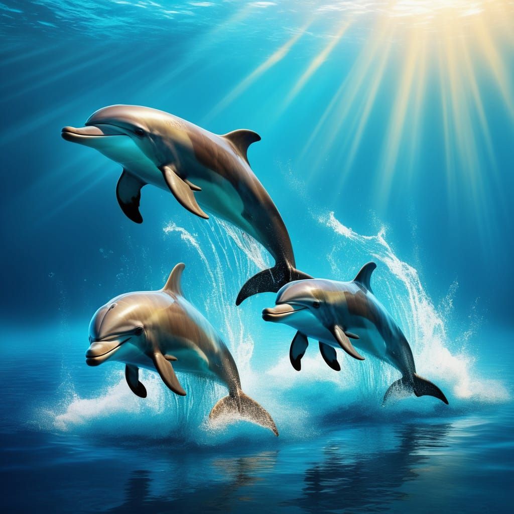 Dolphins in Vibrant Underwater Wonderland