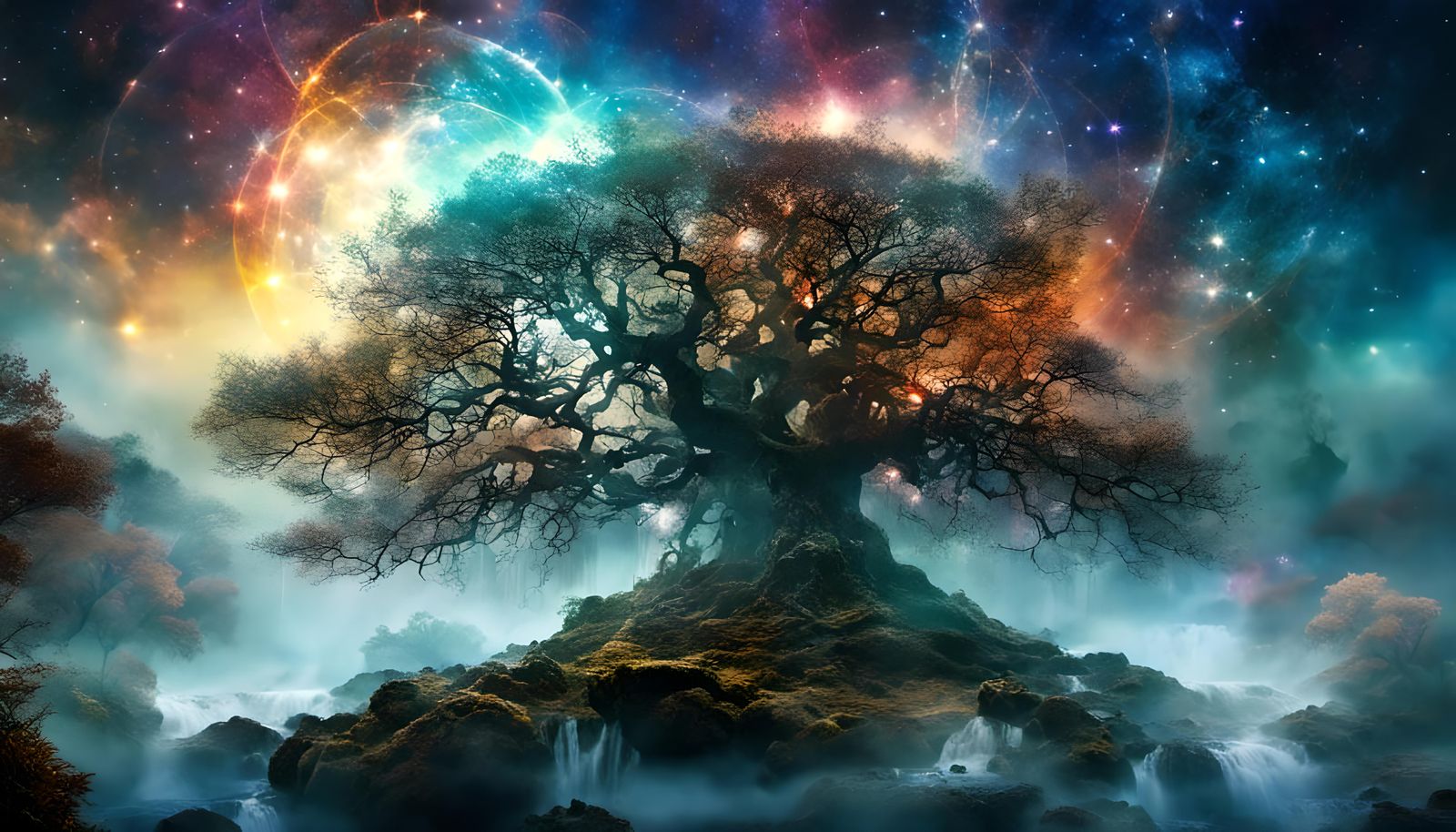 Cosmic Tree of Life in Mystic Fantasy World