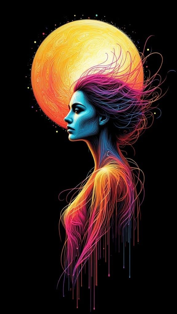 Glowing Moon Queen Portrait in Charcoal and Gouache