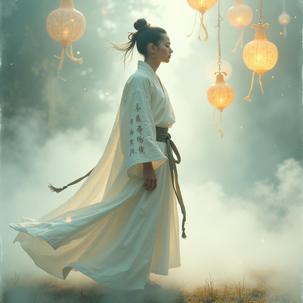 Serene Martial Artist in Ethereal Mist