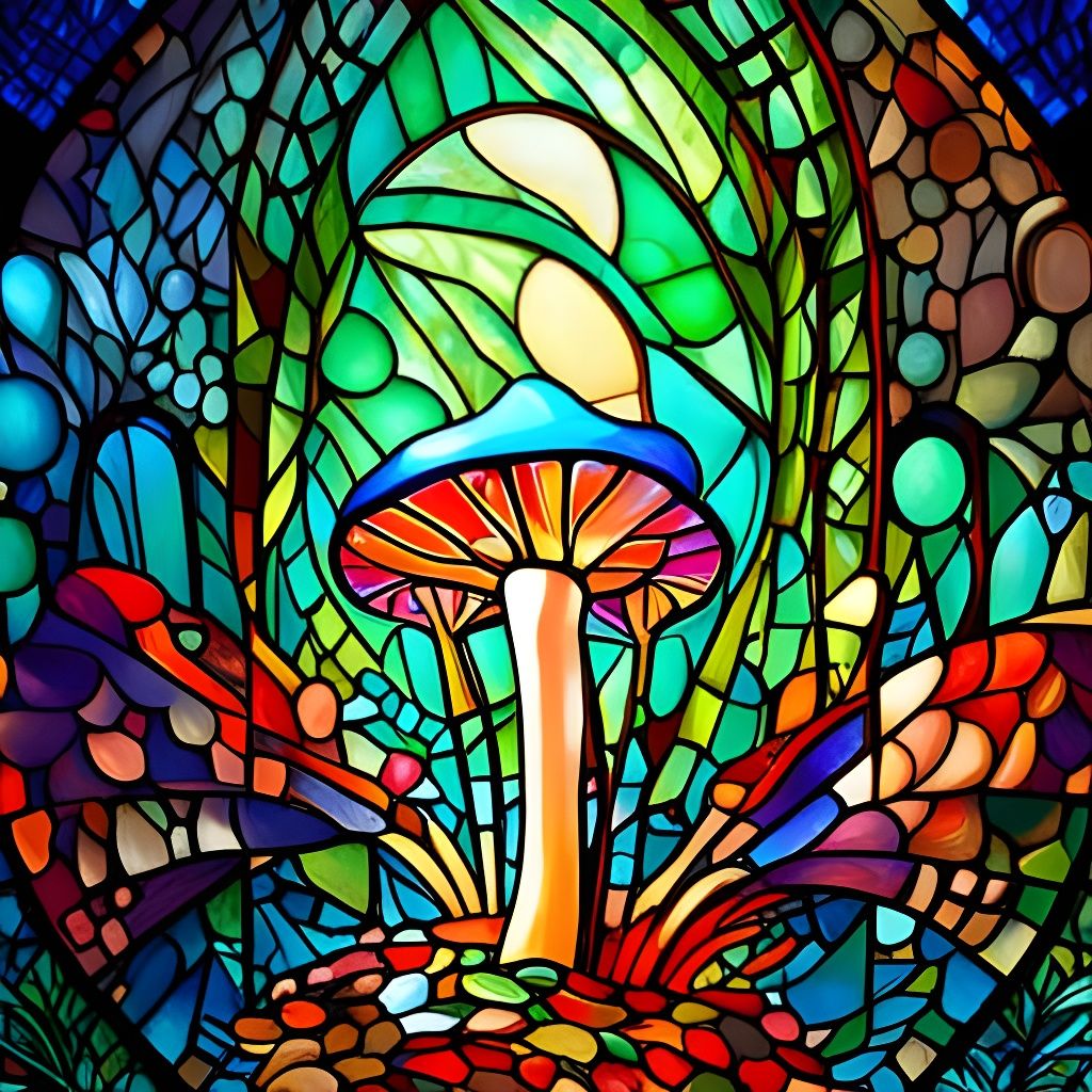 Rainbow Stained Glass Mushroom Art