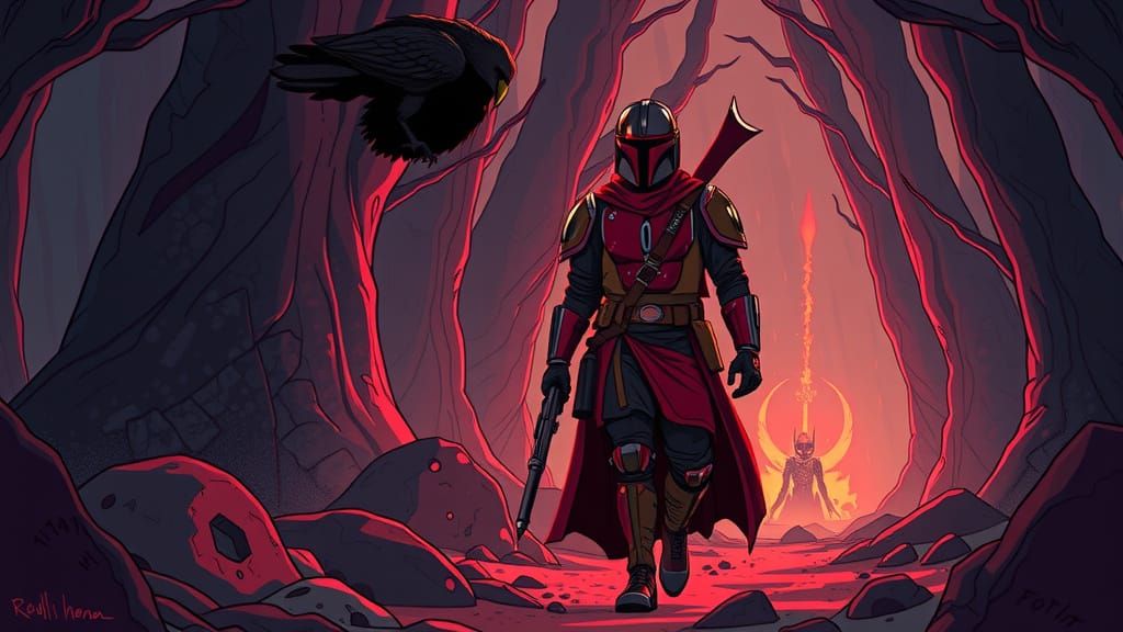 Mandalorian in Mystic Realm: Anime-Inspired Digital Art
