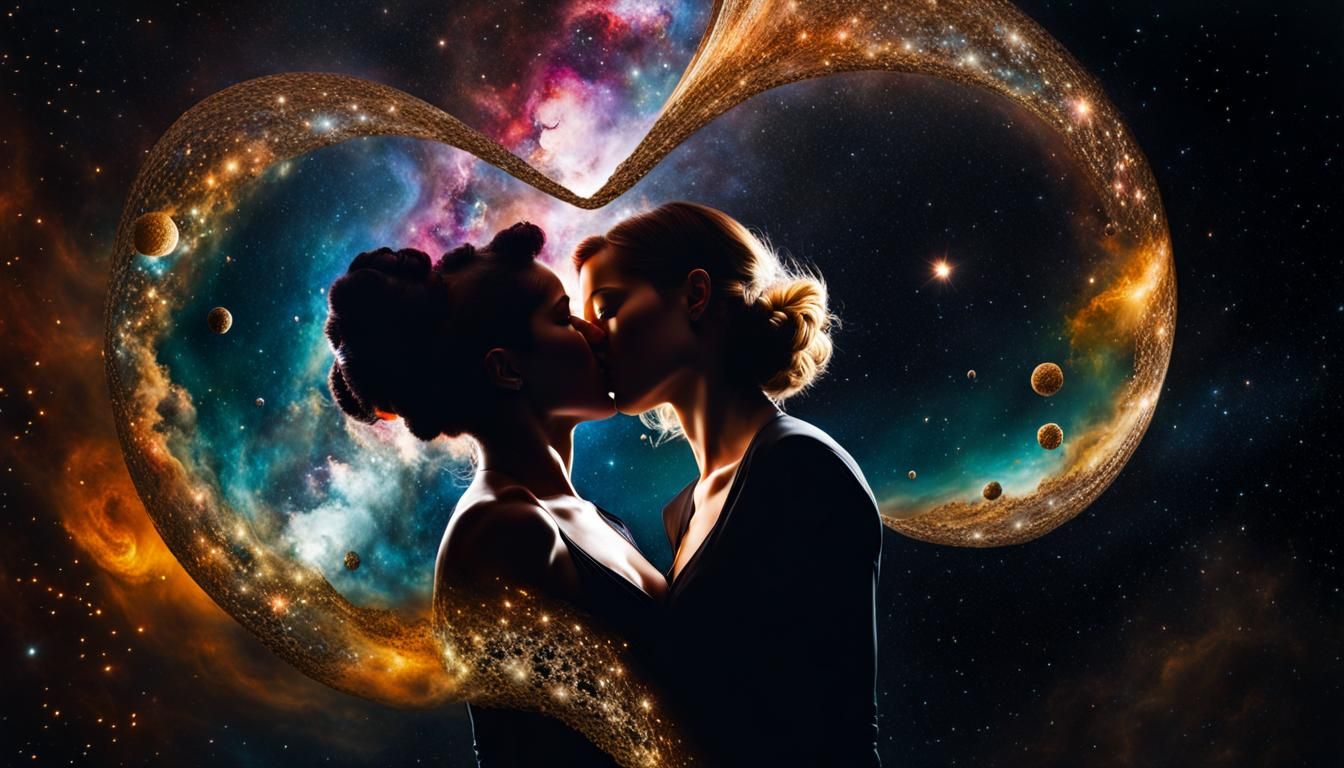 Upside-Down Kiss Amidst Cosmic Nebula