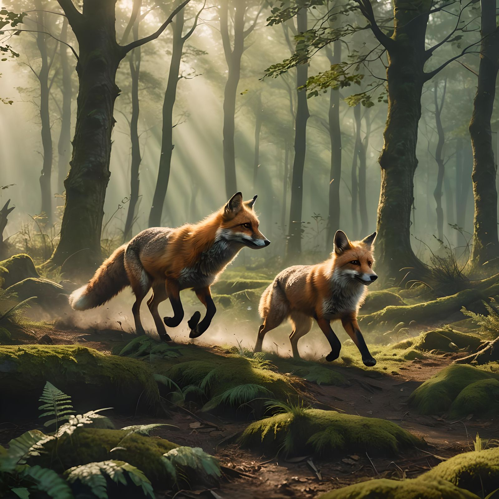Fox and Dog on the Hunt Together