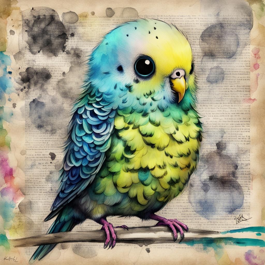 Cute Budgie Sketch in Pop Surrealist Style