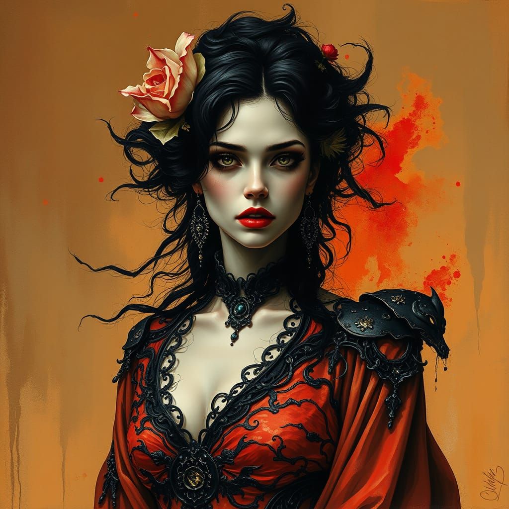 Mysterious Woman: Gouache Art in Epic Style