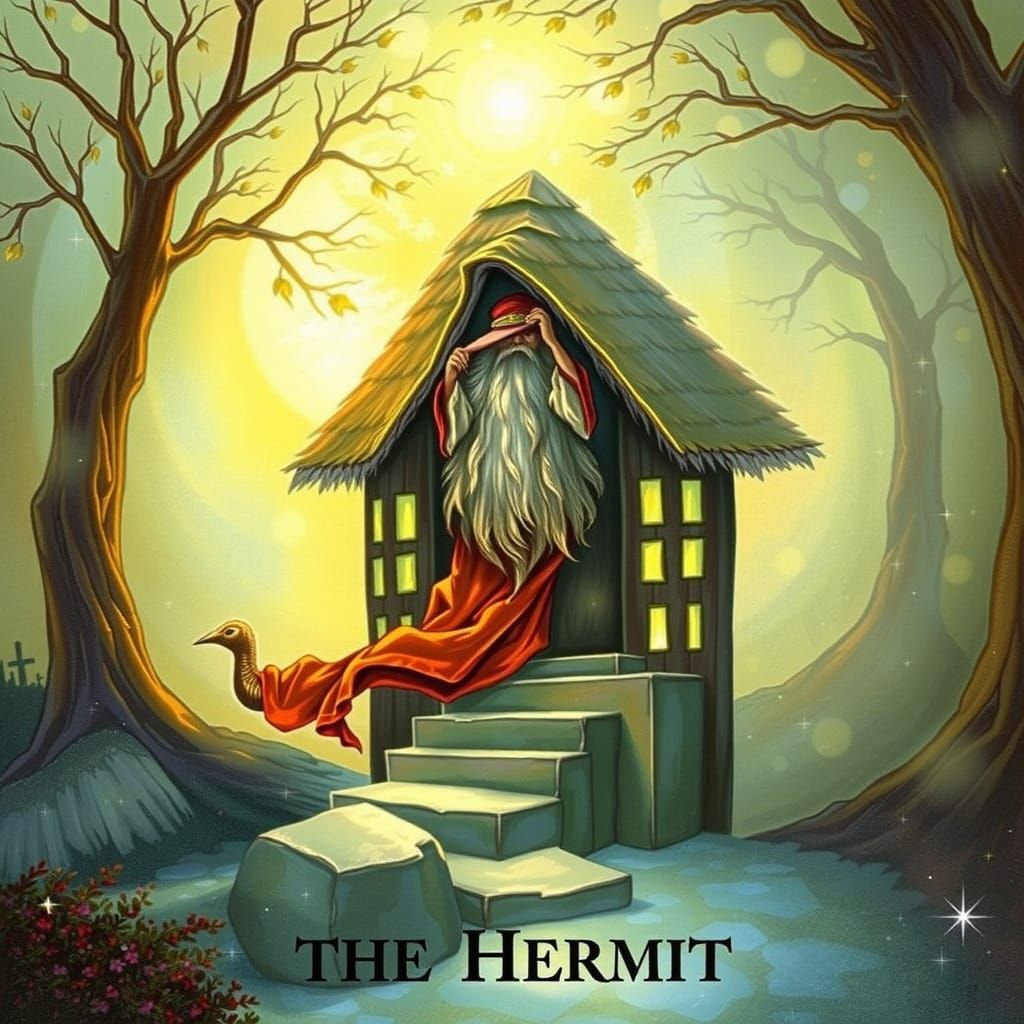 The Hermit Tarot Card in Ethereal Fantasy Style