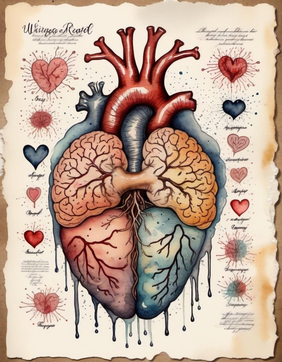 Vintage Anatomy Diagram: Brain-Heart Hybrid on Aged Paper