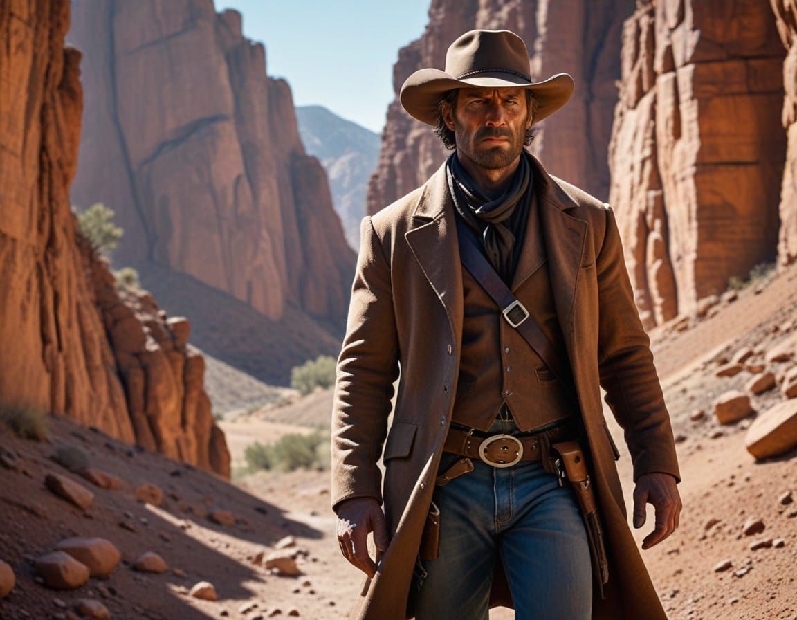 Gritty Cowboy Outlaw in Desert Canyon