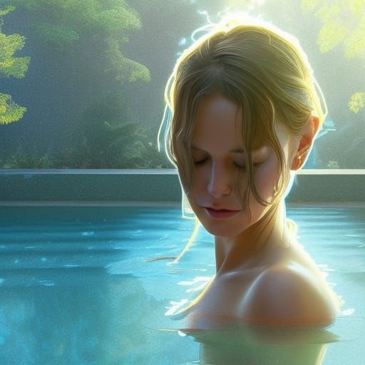 Young Naturist Woman Meditating: Hyperdetailed Concept Art