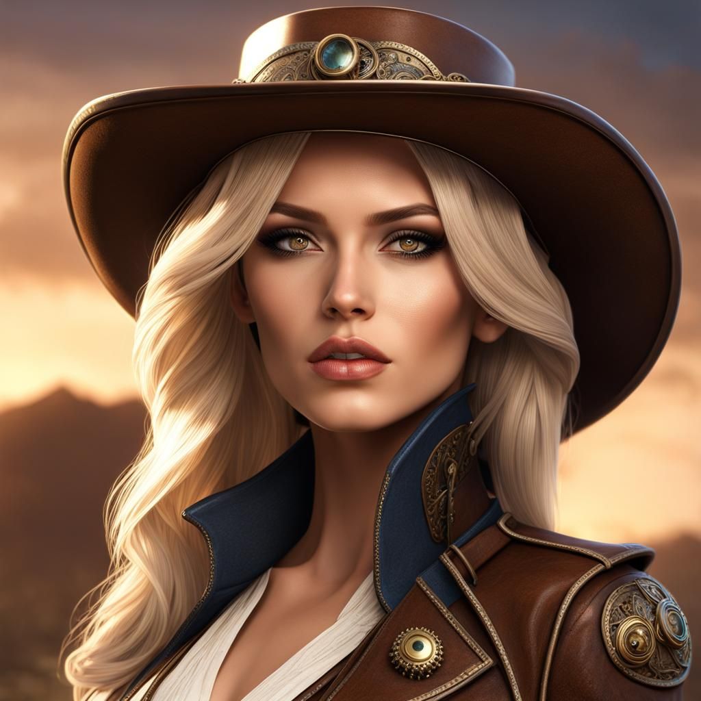 Steampunk Cowboy Portrait, Detailed Matte Painting