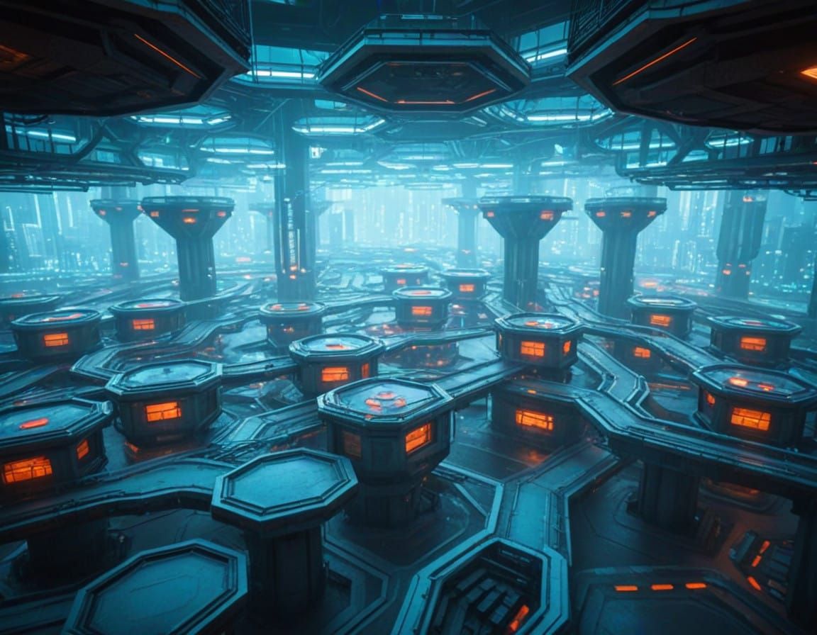 Neon Hexagon Metropolis in the Future