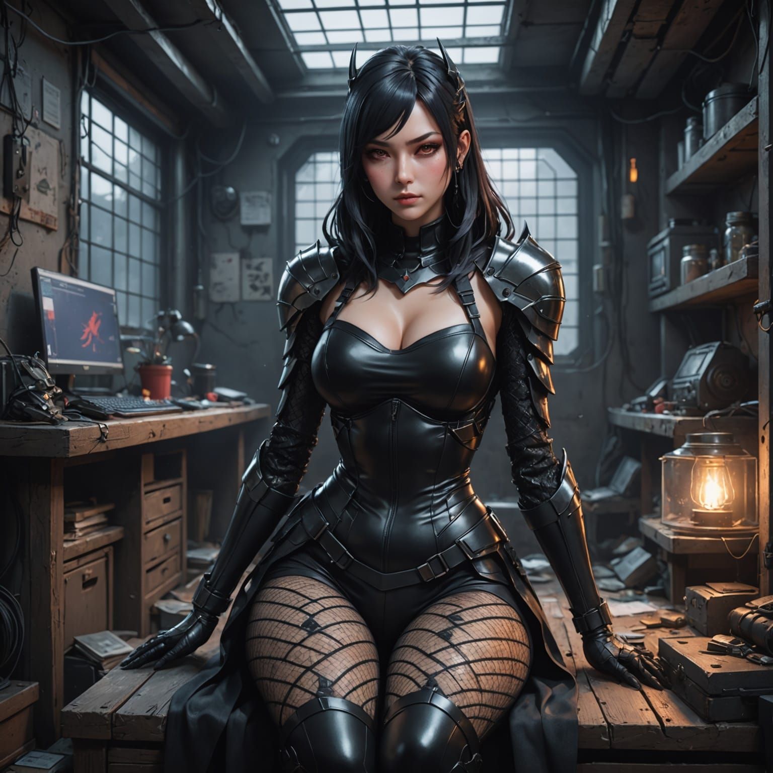 Supervillain in Fishnets Inside Elaborate Hideout