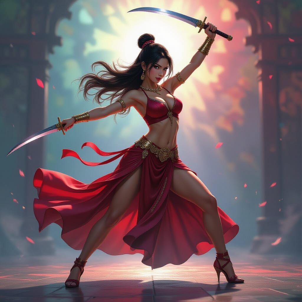 Hyperrealistic Splash Art of a Dramatic Blade Dance