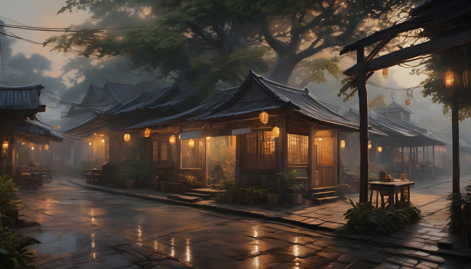 Thai Village Bakery in Acrylic Painting Style