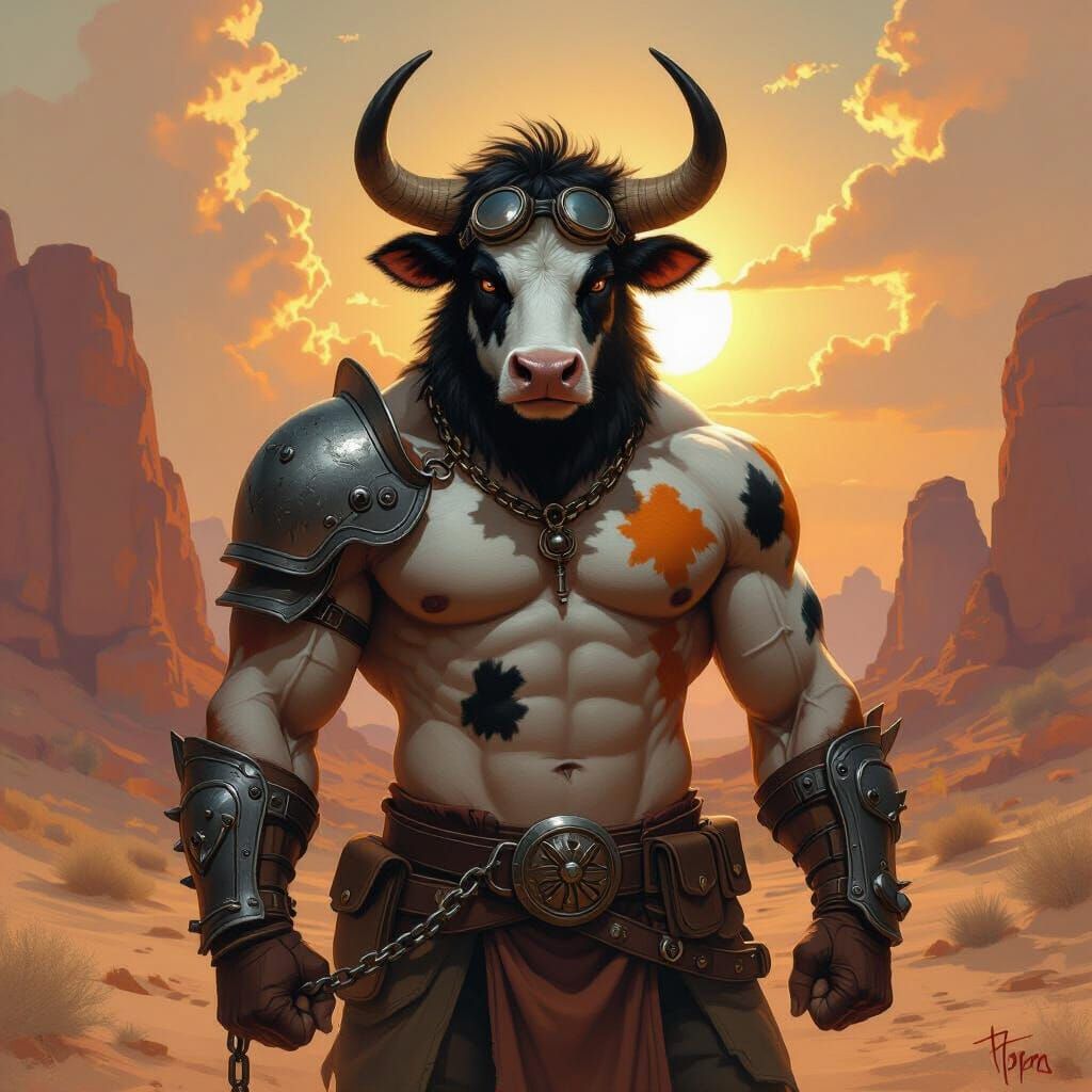 Calico Minotaur Portrait in Frazetta Style