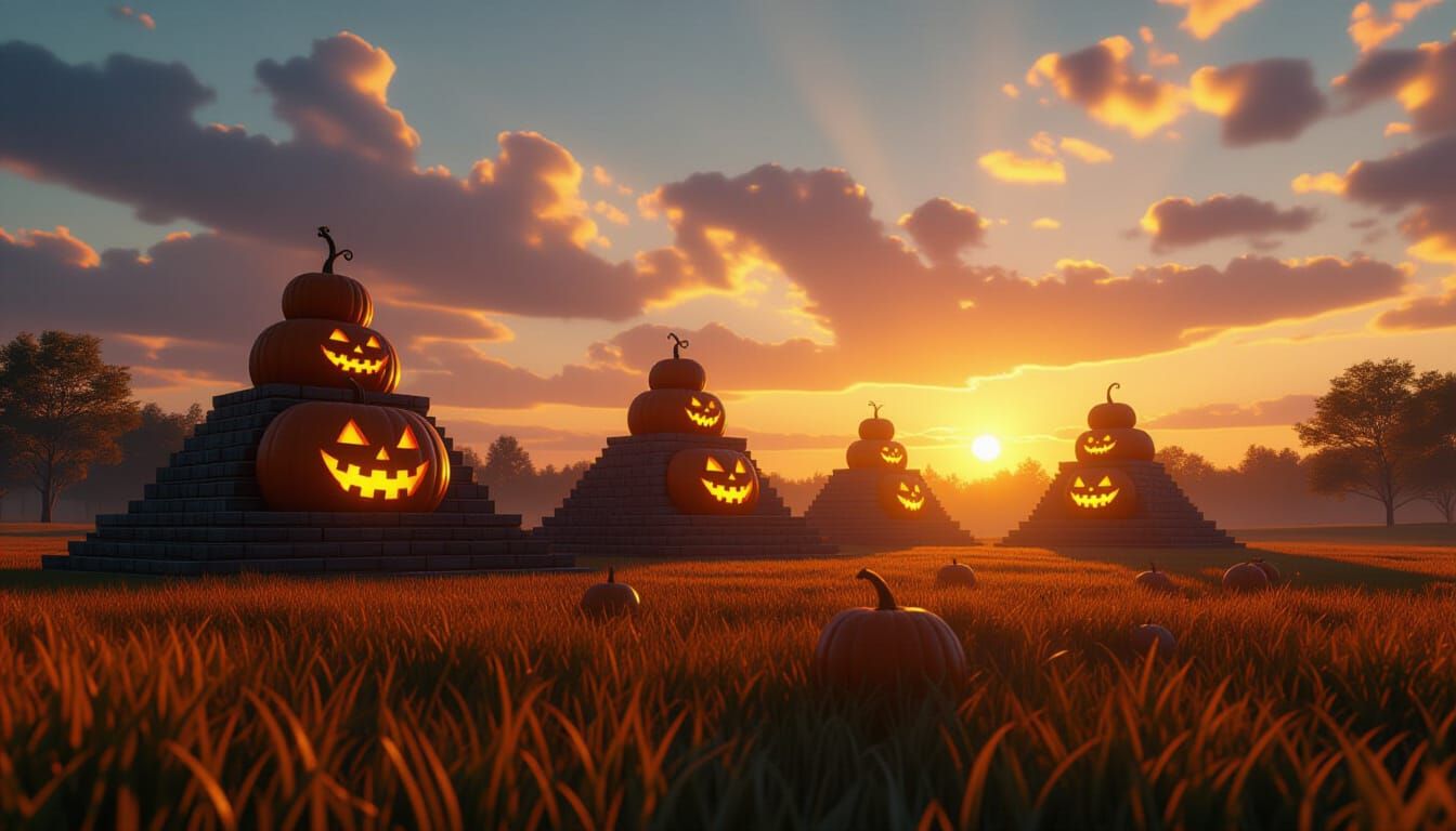 Cursed Pumpkin Pyramids Project Shadow Plays at Sunset