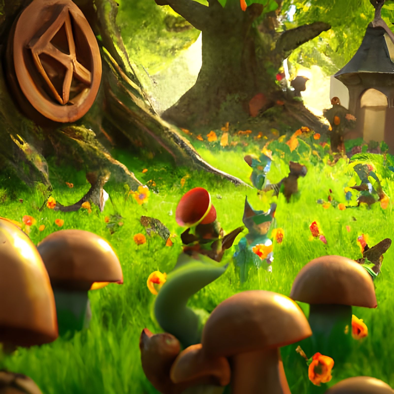 Squirrels in a Fantastical Green Meadow