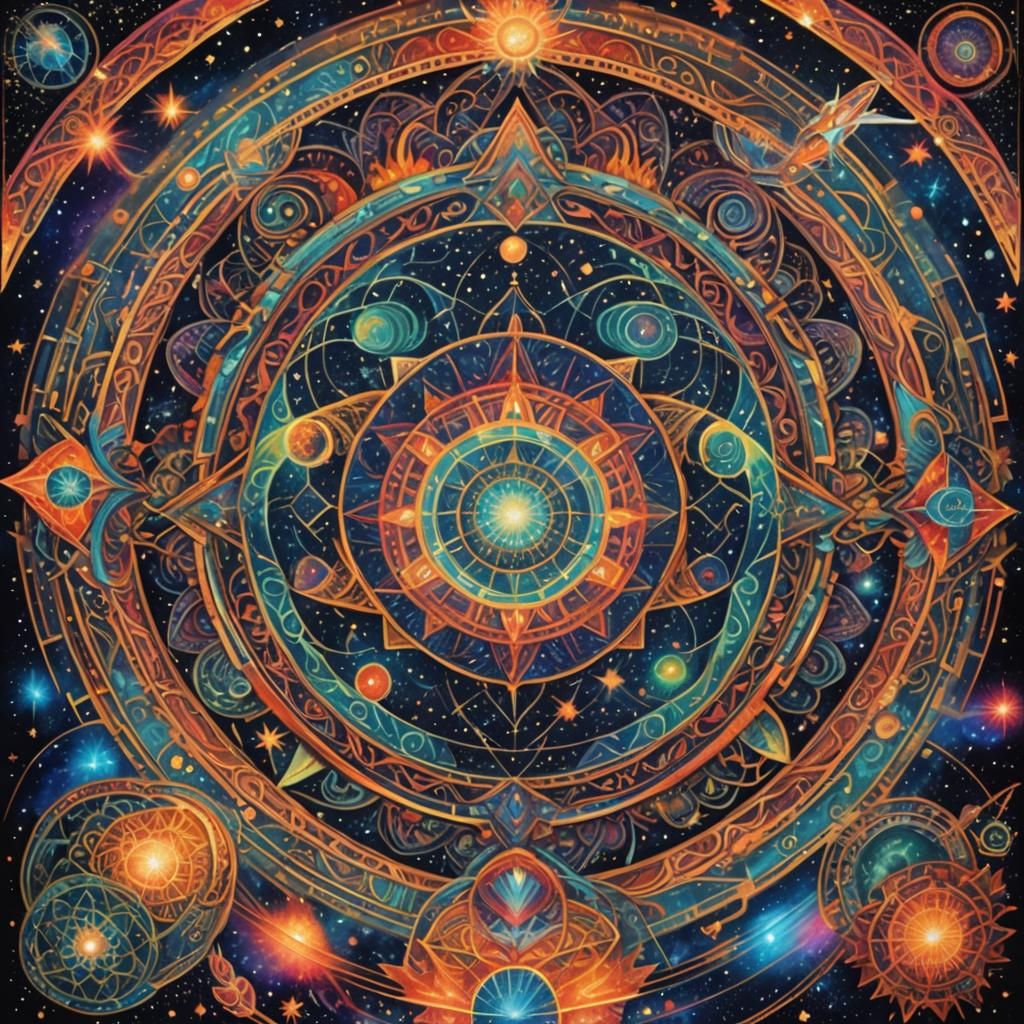 Visionary Astral Illustration of Spaceships and Stars