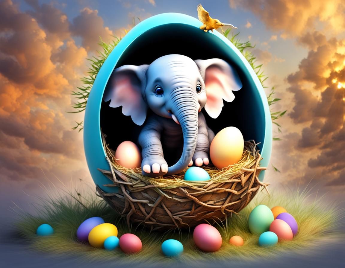 Fantasy: Baby Elephant Hatches in Eagle's Nest