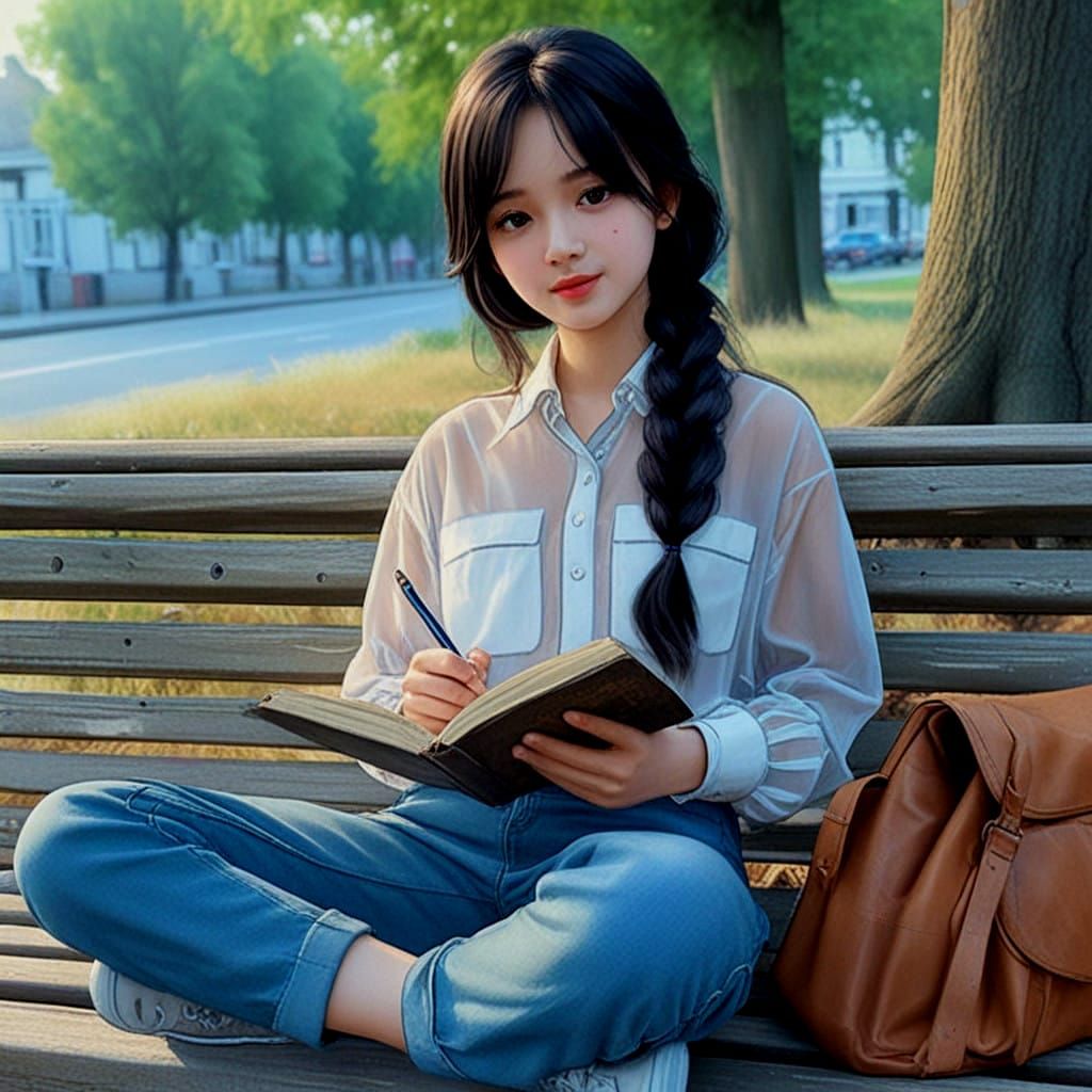 Girl Reading Under a Tree in a Peaceful Scene