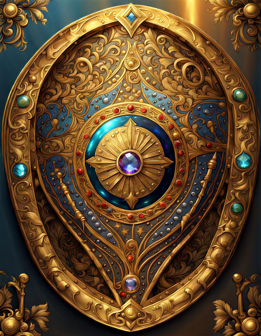 Gold Jeweled Shield: Hyperdetailed Tarot Illustration