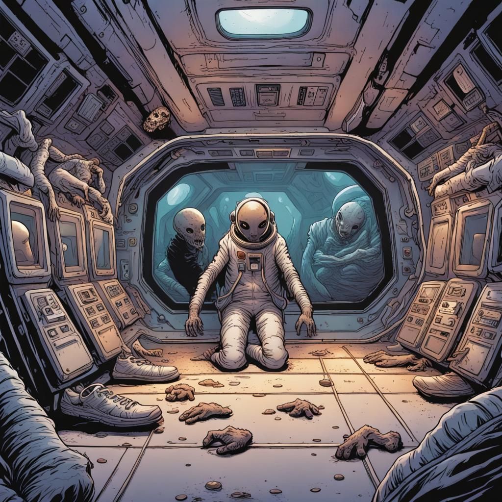 Alien Astronaut Zombie Transformation in Comic Book Art