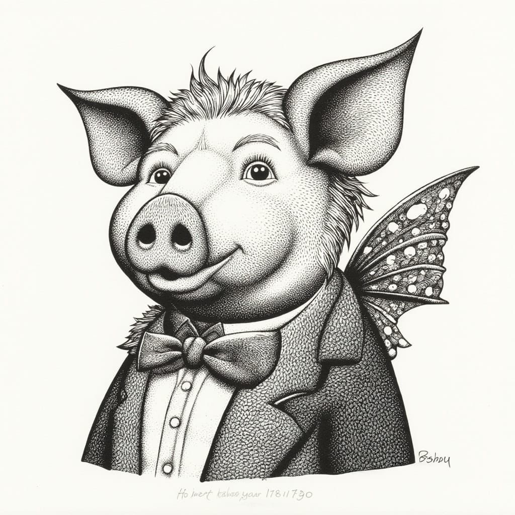 Pig Illustration in Style of Hans Arnold