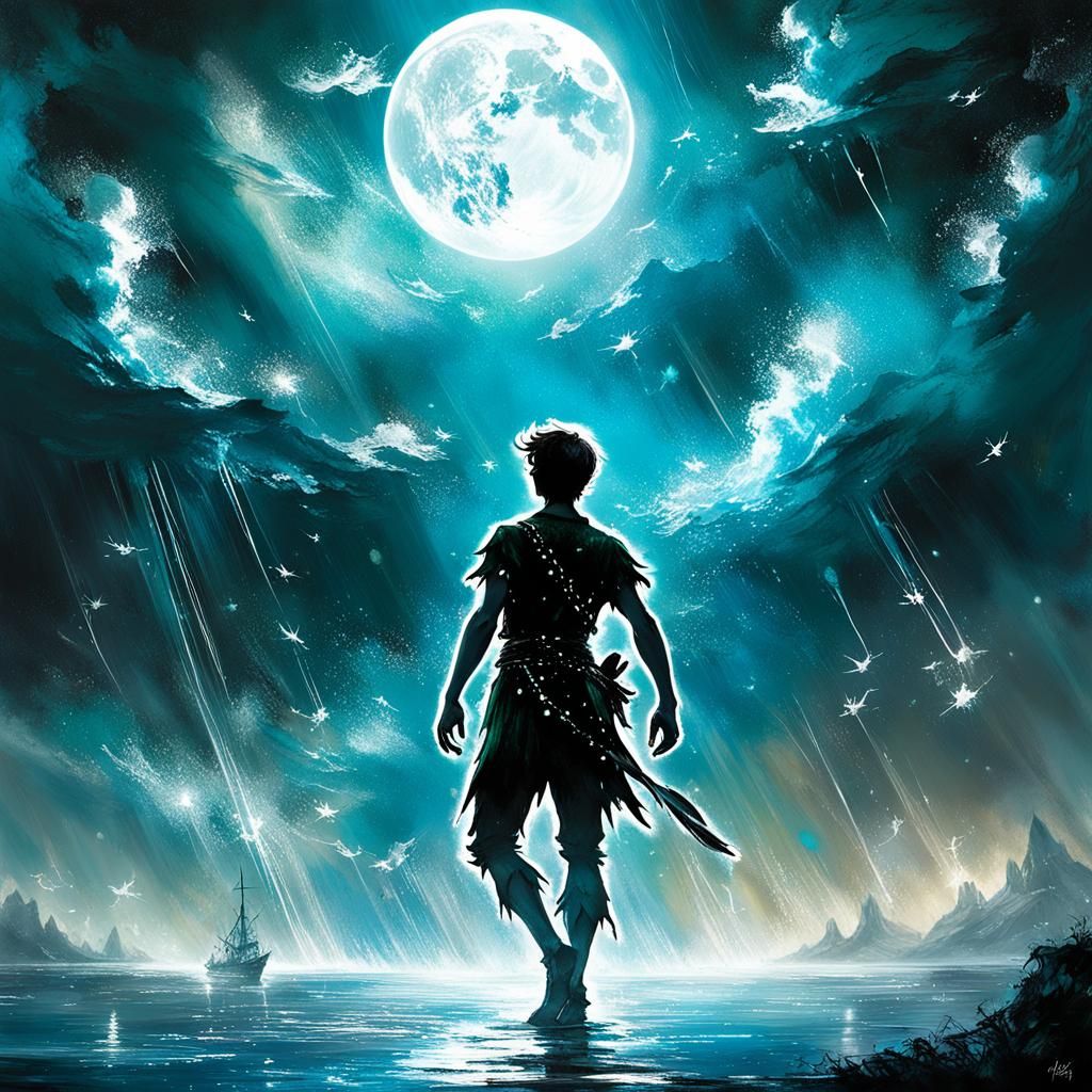 Peter Pan in Bioluminescent Fantasy Art Style