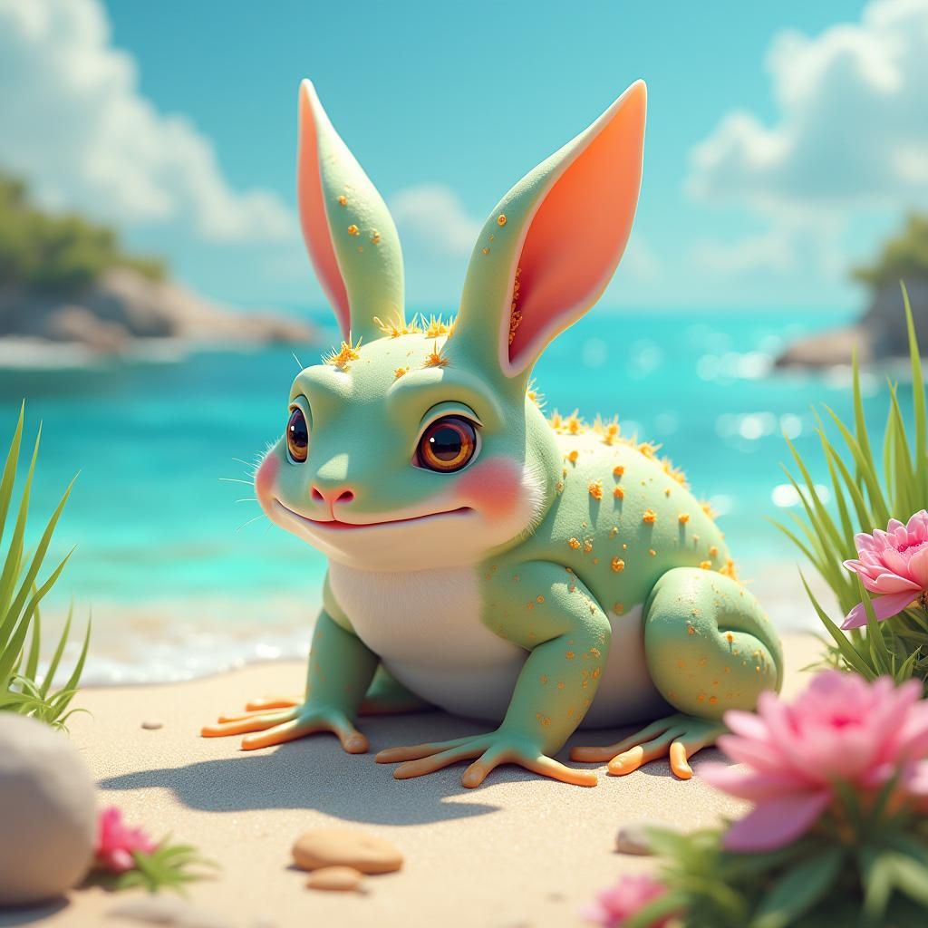 Bunny Frog Hybrid on Crystal Beach: Fantasy Art