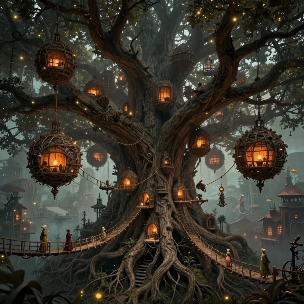Arboreal City on Colossal Tree with Elves