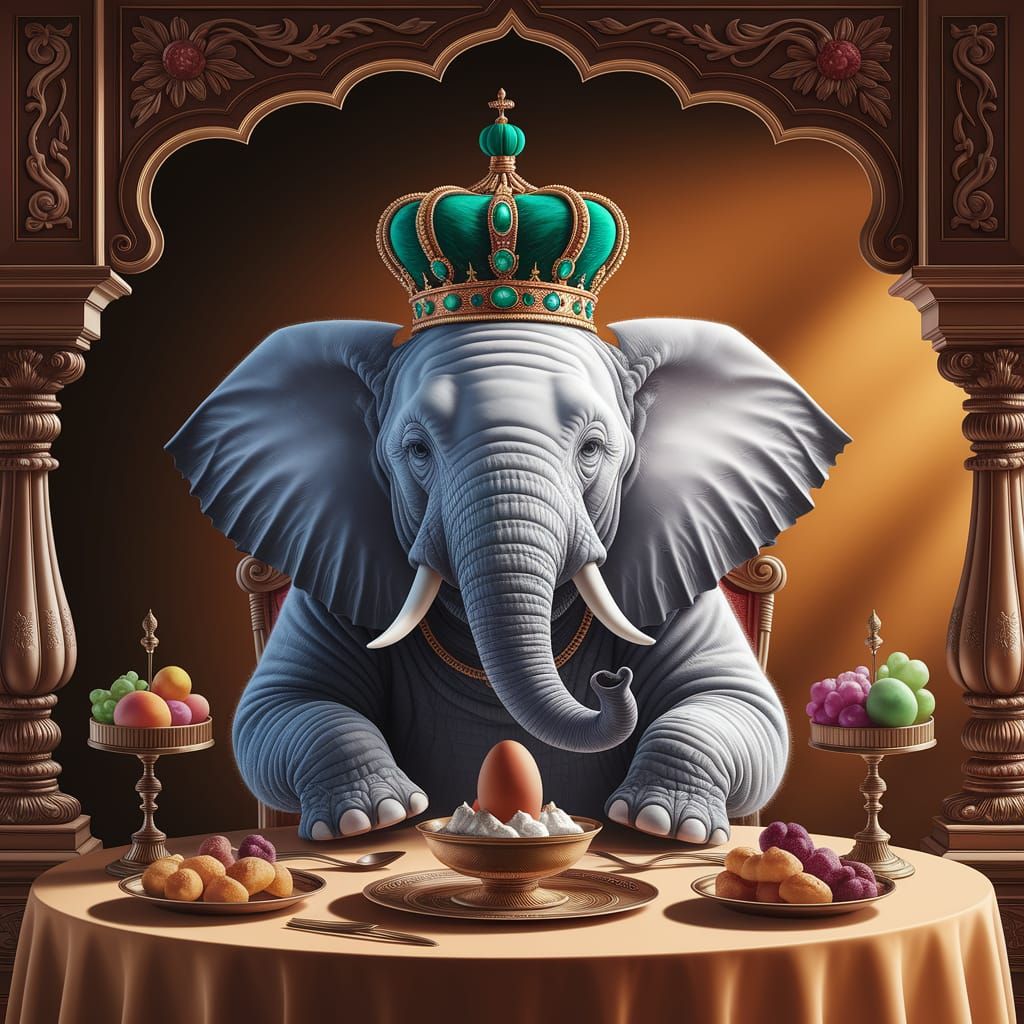 Whimsical Elephant Breakfast in Caricature Style