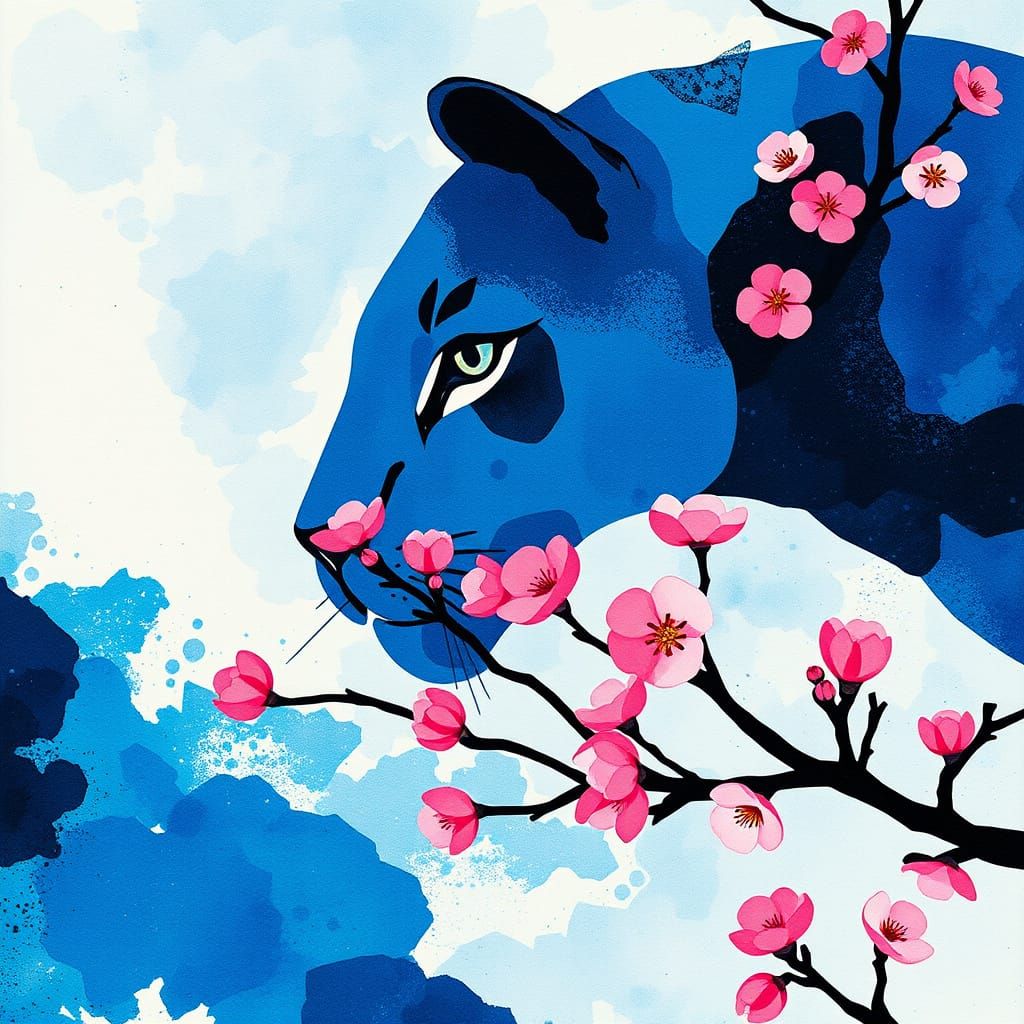 Blue Panther and Sakura Blossom Collage