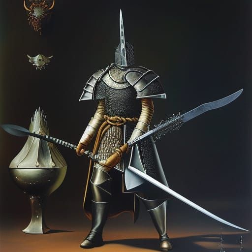 Dark Souls Knight with Axe: Surreal Oil Painting