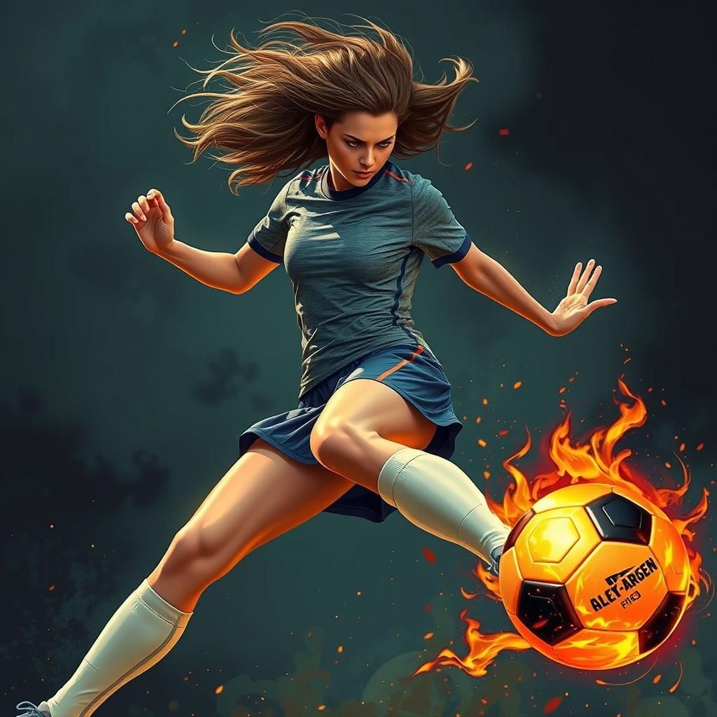 Fiery Soccer Kick: Dynamic Action in Cinematic Style