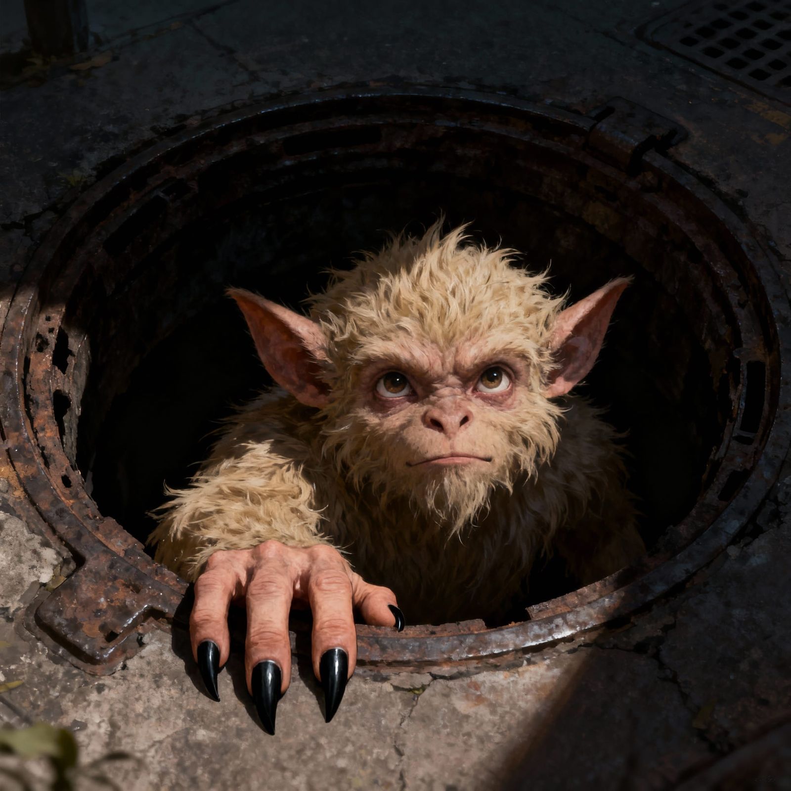 Furry Imp with Extra Thumbs in Manhole