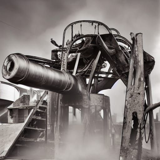 Goth Fashion Model Amidst Industrial Decay in Film Noir Styl...