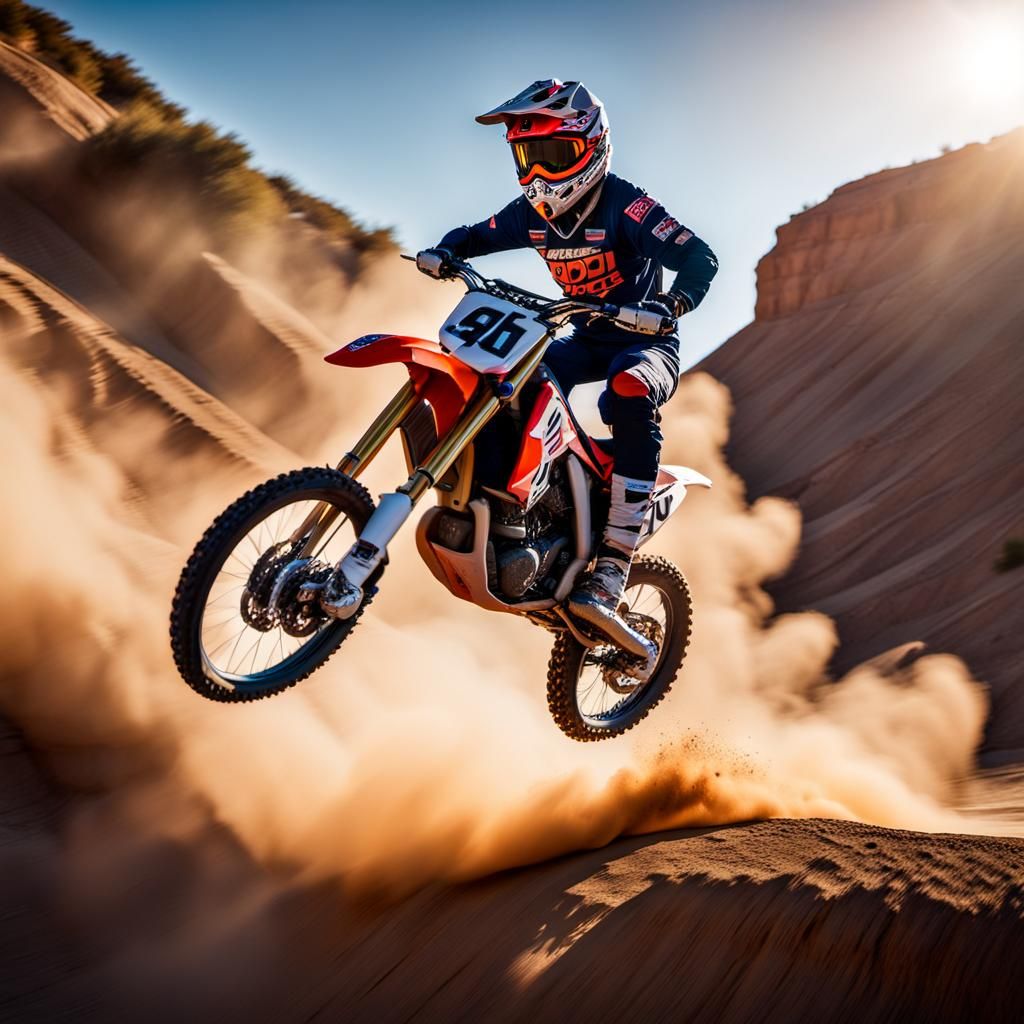 Dirt Bike Canyon Jump in Golden Hour Light
