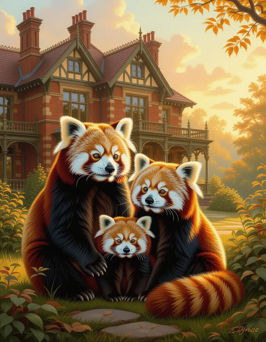 Red Panda Family Portrait at Victorian Manor
